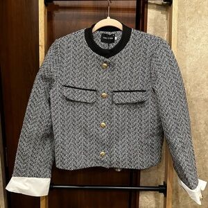 Black and White Herringbone Jacket with Gold Buttons |